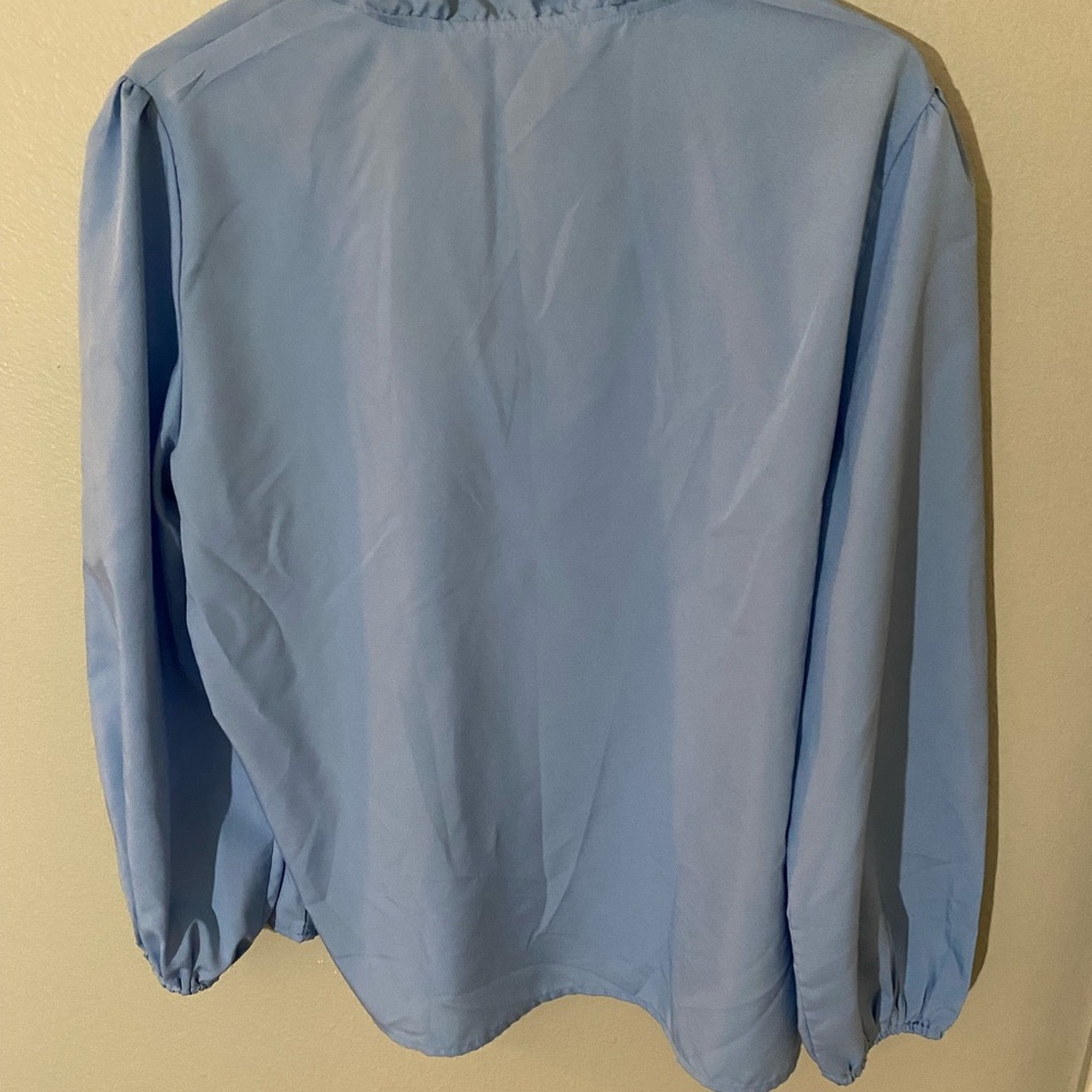 Women's Blue Ruffle Blouse - Picture 7 of 7